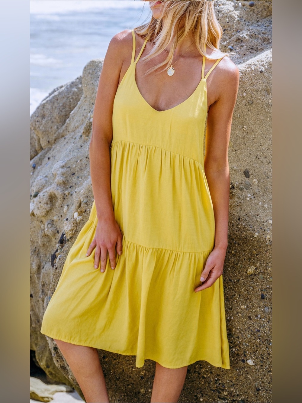 Sunshine Yellow Scoop Neck Sleeveless Midi Beach Dress Sz‎ Small NWT!